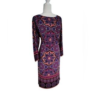 Wisp Woman Paisley Medallion Print Long Sleeve Sheath Dress Women’s 20W Stretch